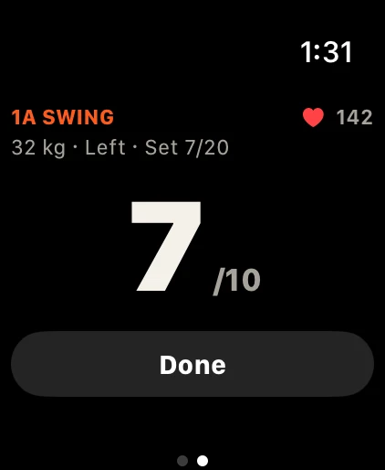 Apple Watch counting one-arm swings: 7 of 10